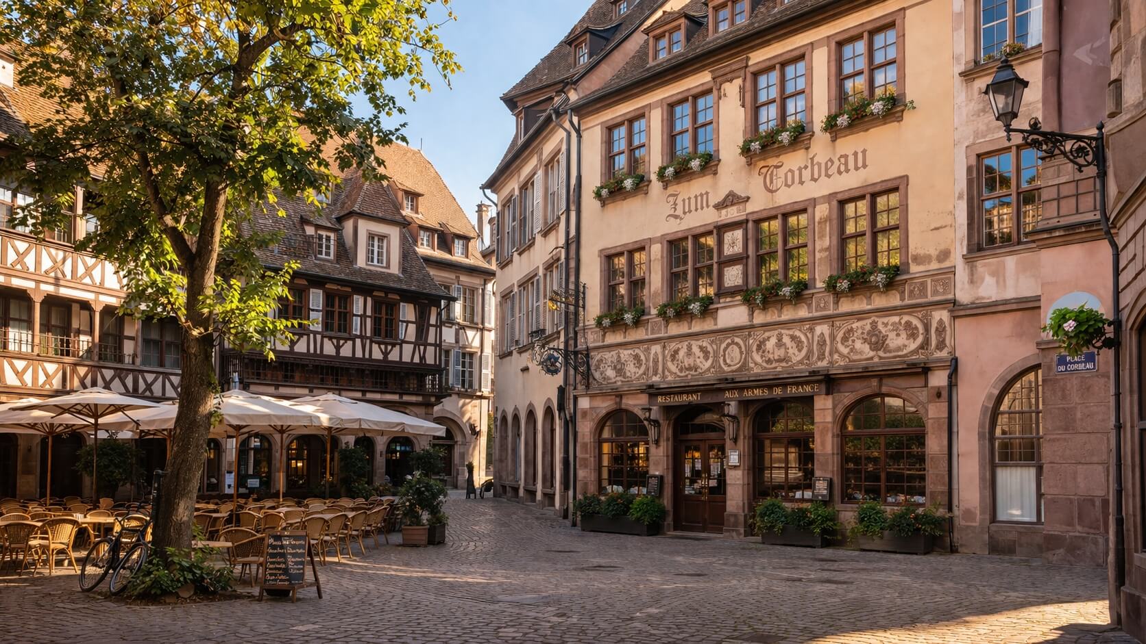 La place du Corbeau à Strasbourg, discrète et authentique, avec son architecture historique.