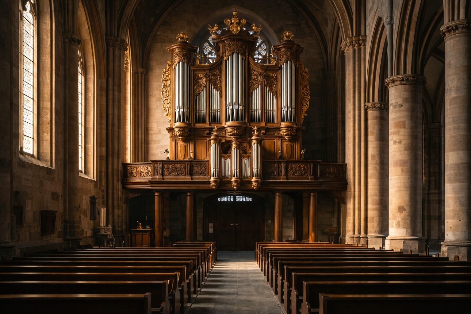 L’orgue Silbermann de l’église Saint-Thomas vu depuis la nef.