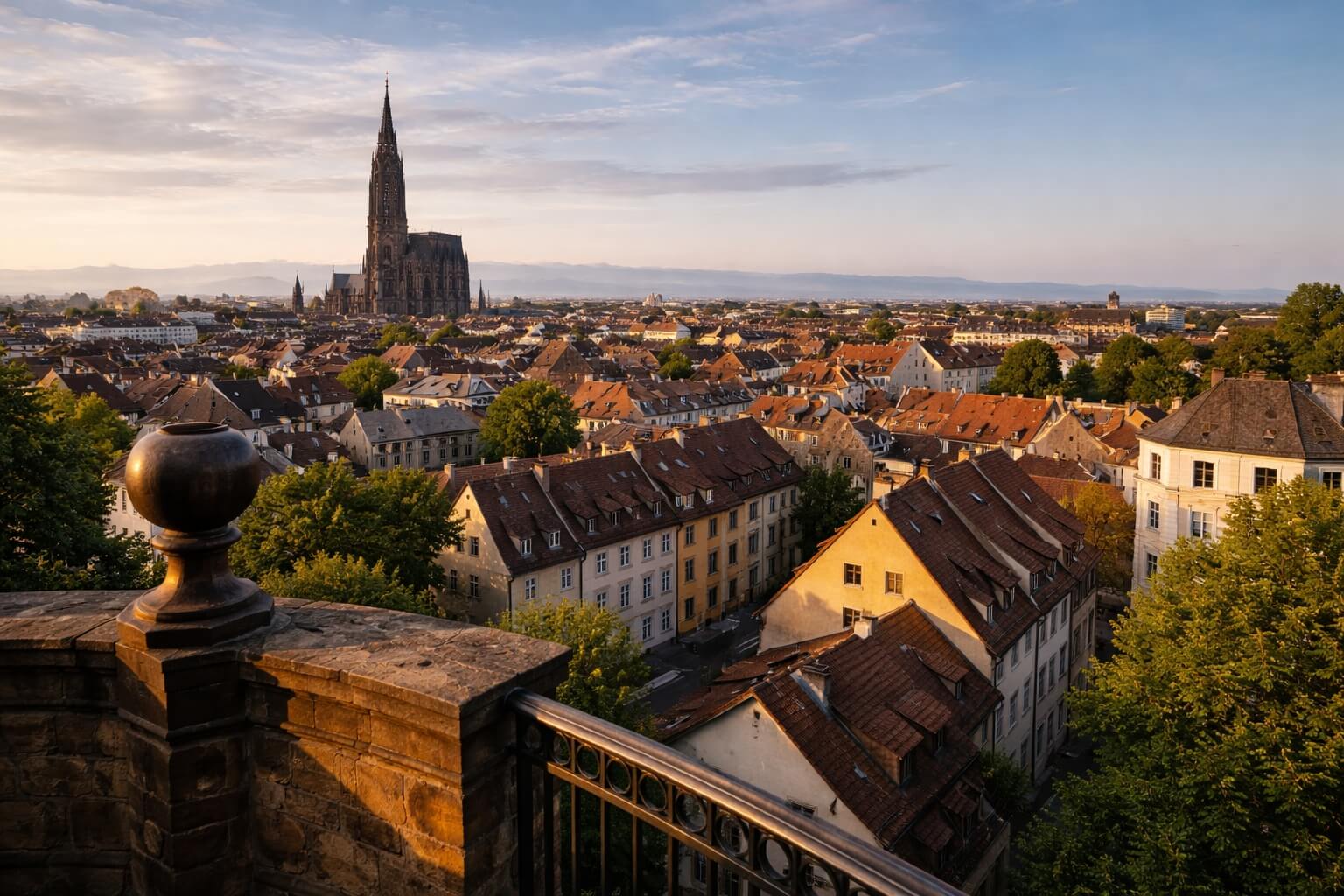 Vue sur les toits de Strasbourg depuis les hauteurs du Musée Vodou.
