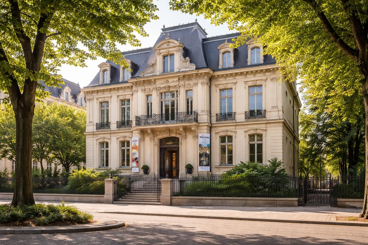 Façade élégante du musée Tomi Ungerer à Strasbourg, dans une villa du quartier impérial.
