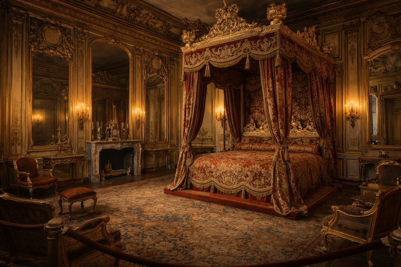 Chambre d’apparat du Palais Rohan avec lit cérémoniel, dorures et décor du XVIIIe siècle.