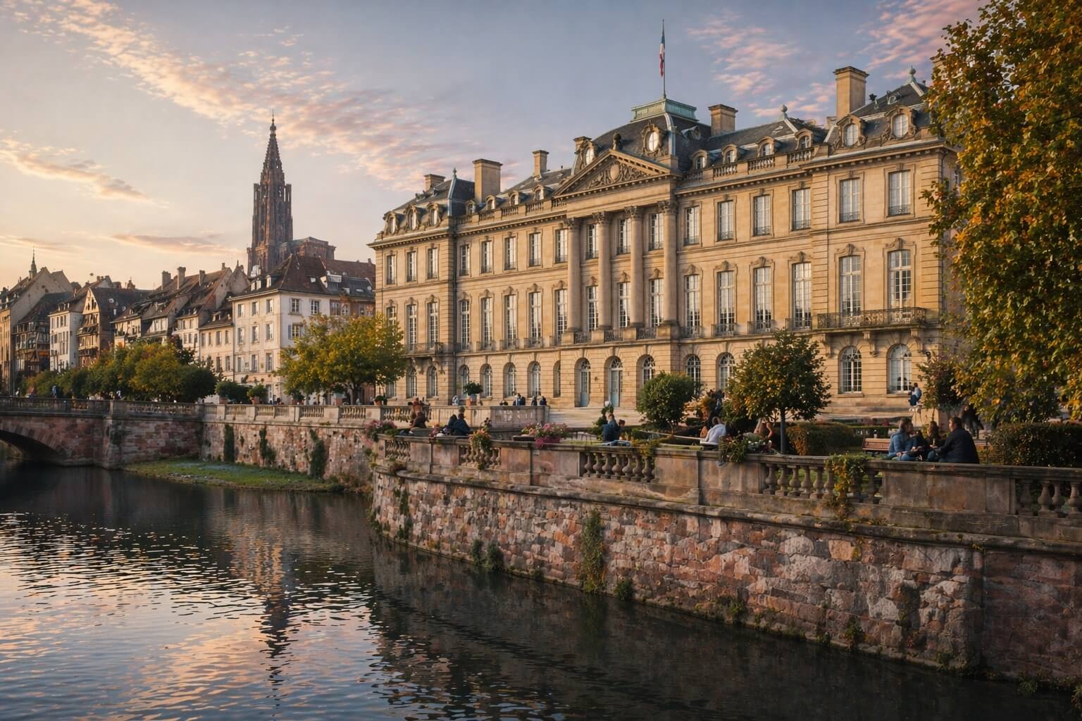 Vue paisible du Palais Rohan et de l’Ill dans une ambiance de balade culturelle à Strasbourg.