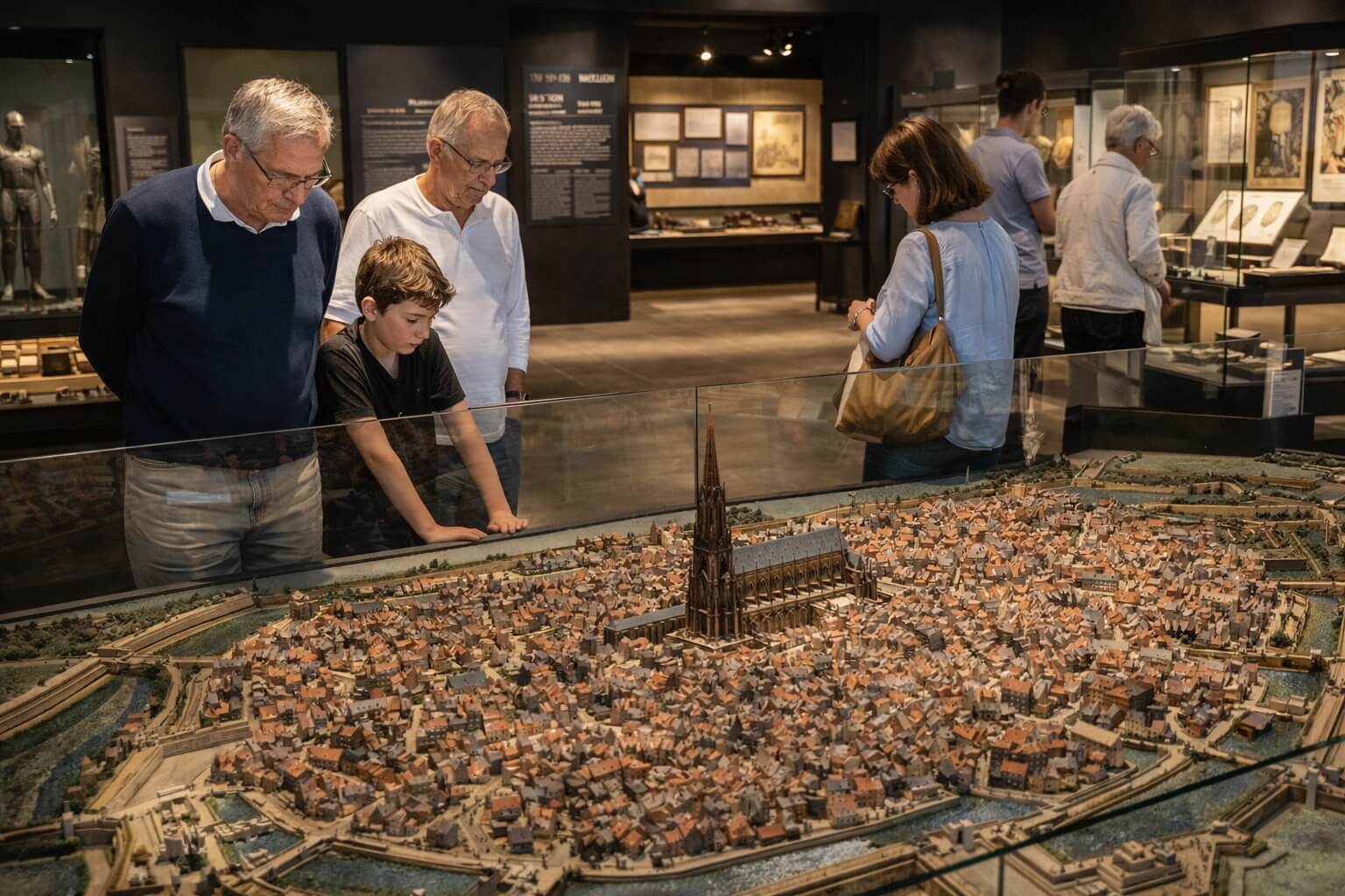 es visiteurs découvrent les collections du Musée Historique de Strasbourg dans une ambiance calme.