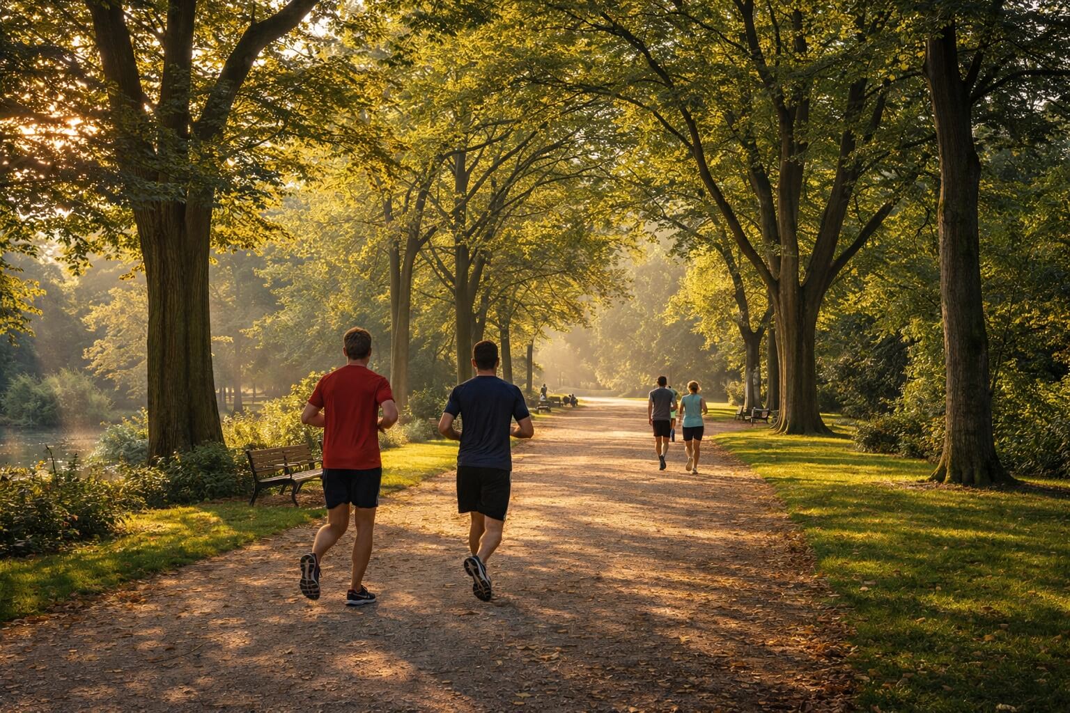 Joggeurs courant dans le parc de l’Orangerie tôt le matin.