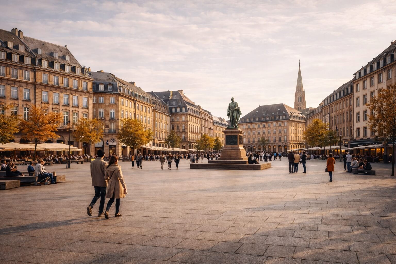 Place Kléber en automne avec une ambiance plus calme et une lumière douce sur les façades.
