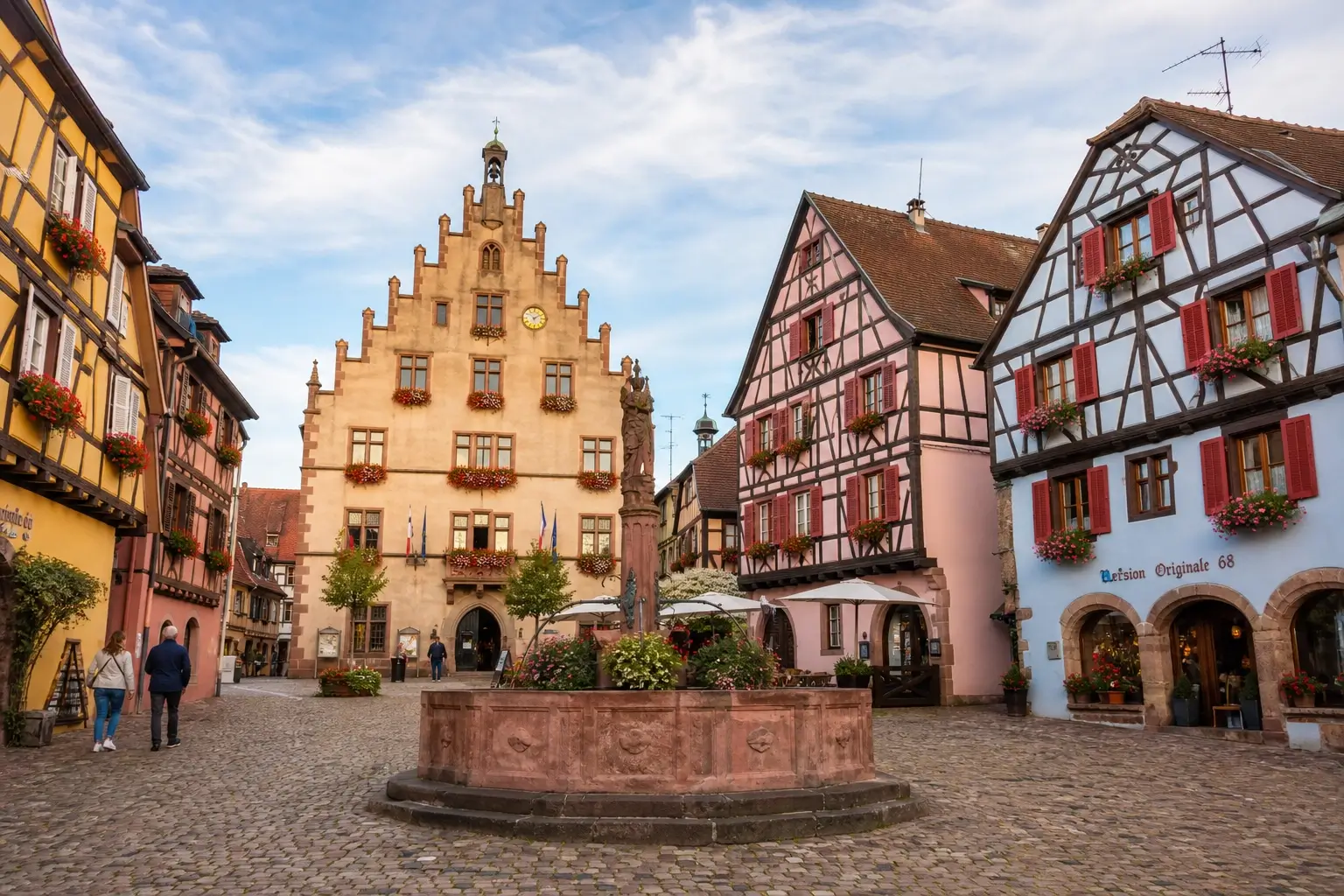 Vue du village de Turckheim en Alsace avec maisons à colombages et vignobles sur la Route des Vins